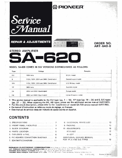 Pioneer SA-620 PIONEER audio Hi-Fi integrated amplifier model SA-620